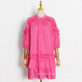 Summer Women Buttons Up Ruffled Cotton Dress